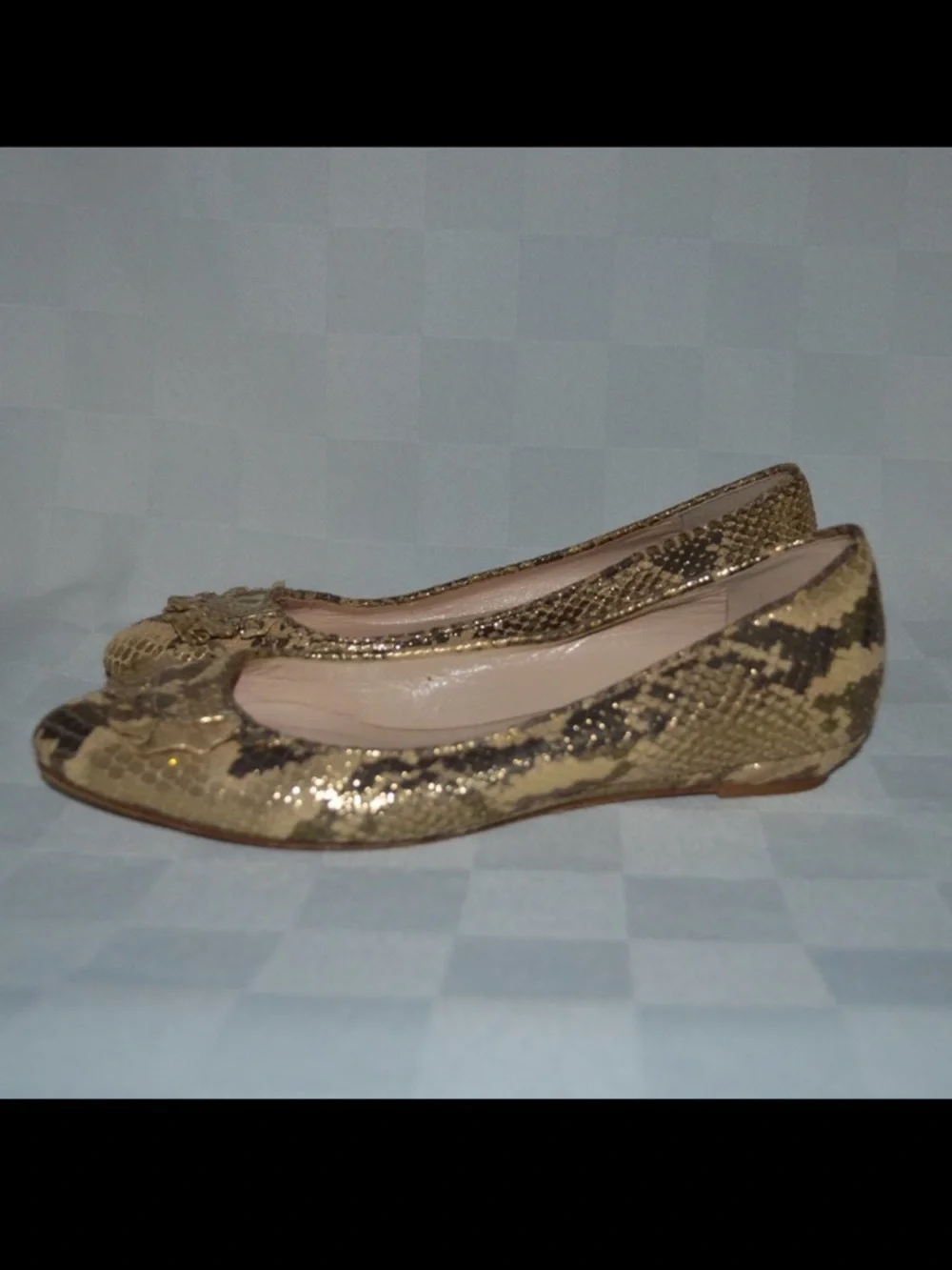 Sz 6 Loeffler Randall Gold Snakeskin Effect Ballet Flats Shoes